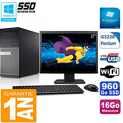 PC Tour DELL 9020 Intel G3220 Ram 16Go Disque 960 Go SSD Wifi W7 Ecran 27" · Occasion 