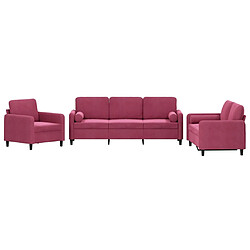 vidaXL Ensemble de canapés 3 pcs avec coussins rouge bordeaux velours