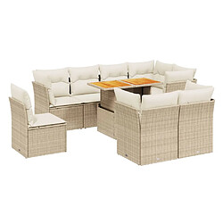 vidaXL Salon de jardin avec coussins 9 pcs beige résine tressée