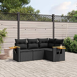 vidaXL Salon de jardin 4 pcs avec coussins noir résine tressée 