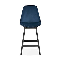 Mes Lot de 2 chaises de bar H66 cm en tissu bleu pieds noirs - ELO