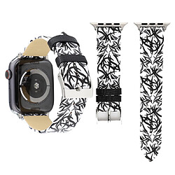 Wewoo Thorns Printing Bracelet en cuir véritable pour Apple Watch séries 5 et 4 40 mm / 3 et 2 et 1 38 mm Noir et Blanc 