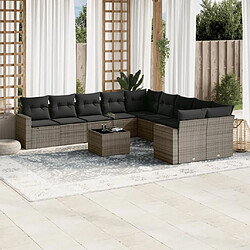 Maison Chic Salon de jardin 11 pcs avec coussins | Ensemble de Table et chaises | Mobilier d'Extérieur gris résine tressée -GKD73946