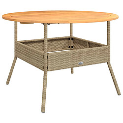 vidaXL Table de jardin et dessus en bois d'acacia beige résine tressée