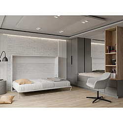 Vente-Unique Lit escamotable 140 x 200 cm - Ouverture horizontale manuelle - Blanc et gris - MALINA II