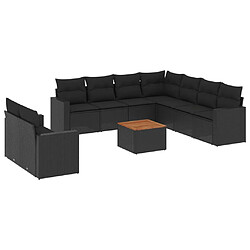 vidaXL Salon de jardin 10 pcs avec coussins noir résine tressée