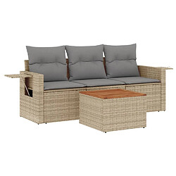 vidaXL Salon de jardin avec coussins 4pcs mélange beige résine tressée