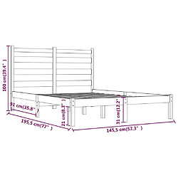 vidaXL Cadre de lit sans matelas blanc bois massif 140x190 cm pas cher