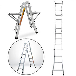 Secury-T Échelle articulée pliante et télescopique en aluminium 4x4 marches 3,88m + 2 tablettes