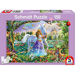 Schmidt Puzzle 150 pièces : Princesse avec licorne et château