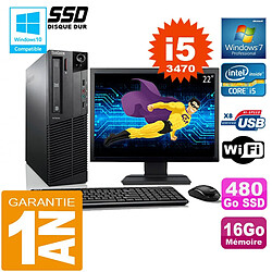 PC Lenovo M92p SFF Core I5-3470 Ram 16Go Disque 480 Go SSD Wifi W7 Ecran 22" - Occasion