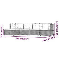 vidaXL Salon de jardin 5 pcs avec coussins Noir Résine tressée pas cher