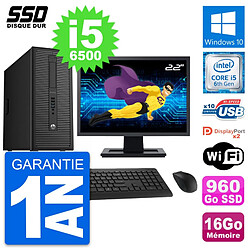 PC Tour HP EliteDesk 800 G2 Ecran 22" i5-6500 RAM 16Go SSD 960Go Windows 10 Wifi · Occasion 