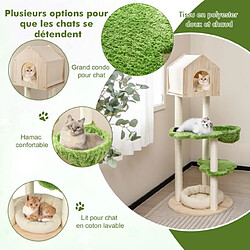 Avis Helloshop26 Arbre à chat 139 cm en bois poteau griffoir condo panier lit pour chat 2 plate-forme tour de jeux pour chat vert 20_0007645