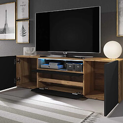 Selsey Meuble TV - BROS - 137 cm - chêne wotan / noir brillant - avec LED