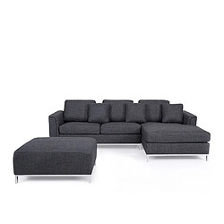 Beliani Canapé angle à gauche 4 places en tissu gris foncé avec pouf OSLO