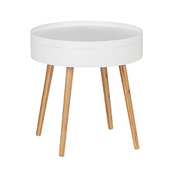 WENKO Table d'appoint ronde avec couvercle en MDF et Bambou - Blanc et Beige