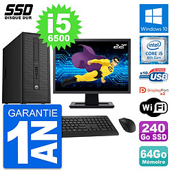 PC Tour HP EliteDesk 800 G2 Ecran 22" i5-6500 RAM 64Go SSD 240Go Windows 10 Wifi · Occasion 