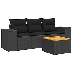 vidaXL Salon de jardin 4 pcs avec coussins noir résine tressée