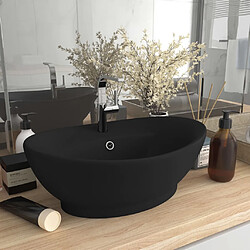 vidaXL Lavabo ovale de luxe à trop-plein Noir mat 58,5x39 cm Céramique 