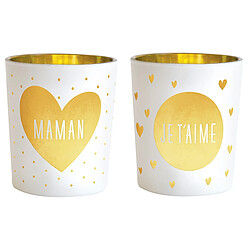 Nouvelles Images Photophores Maman - Je t'aime Deux jolis photophores en verre Blanc et Or personnalisés ""Maman"" ""Je t'aime"" - H6,5xL4,5cm