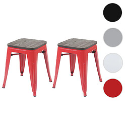 Mendler 2x tabouret HWC-A73 avec siège en bois, tabouret en métal, design industriel, empilable ~ rouge