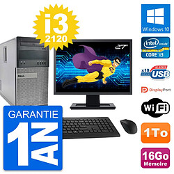 PC Tour Dell 990 Ecran 27" Intel i3-2120 RAM 16Go Disque Dur 1To Windows 10 Wifi · Occasion 