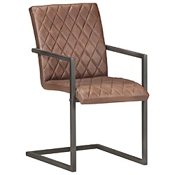 vidaXL Chaises à manger cantilever lot de 4 marron cuir véritable