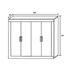 Pegane Armoire, meuble de rangement coloris chêne truffé, blanc vieilli - Longueur 196 x profondeur 50,20 x hauteur 207,60 cm