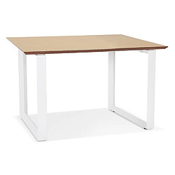 Alterego Bureau de direction droit 'GIMINI' en bois finition naturelle et métal blanc - 130x70 cm