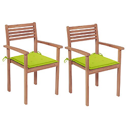 vidaXL Chaises de jardin lot de 2 avec coussins vert vif Teck massif