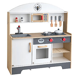 Wevalley Cuisine Enfant en Bois, Jouet d'Imitation pour Enfant, 7 Accessoires Inclus, Dès 3 ans, Blanc et Gris