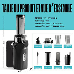 Extracteur de jus Ventray Essential Ginnie, petit extracteur de jus compact à pression à froid, extracteur de jus à mastication lente avec faible vitesse de 60 tr/min, noir pas cher