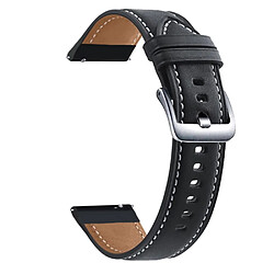 Bracelet en cuir véritable 20 mm avec boucle argentée pour votre Samsung Galaxy Watch3 41mm/Huawei Watch GT 2 42mm - noir