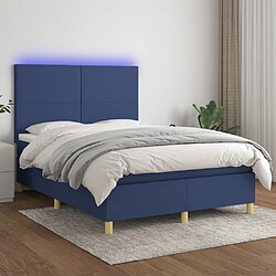 vidaXL Sommier à lattes de lit et matelas et LED Bleu 140x200 cm Tissu