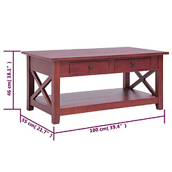 vidaXL Table basse Marron 100x55x46 cm Bois d'acajou massif pas cher