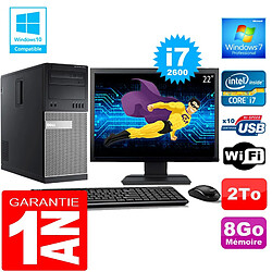 PC Tour DELL 7010 Core I7-2600 Ram 8Go Disque 2 To Wifi W7 Ecran 22"