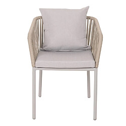 Mendler Set de 2 chaises de jardin HWC-N41, chaise d'extérieur avec accoudoirs, résistante aux intempéries aluminium corde tressée ~ gris clair Coussin gris clair pas cher