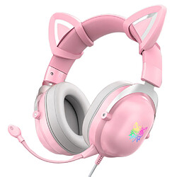 General Casque de jeu pour casque d'oreille de chat Son surround, réduction intelligente du bruit, micro intégré, micro antibruit rétractable, son stéréo, couvre-visage à faire soi-même.(rose) 