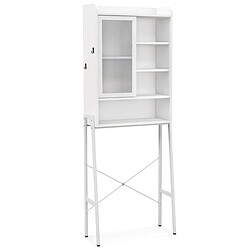 Helloshop26 Meuble wc au-dessus de toilettes avec porte vitrée coulissante meuble de rangement industriel cadre en métal étagères réglables 170 cm blanc 20_0004921 