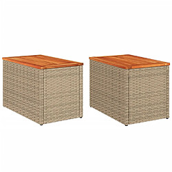 vidaXL Tables d'appoint de jardin 2 pcs beige rotin bois massif