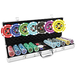 Malette Poker 500 Jetons Pokeo Ultimate - Set de 500 jetons de Poker 13,5g + Malette Aluminium + 2 jeux de cartes 100% plastique + Bouton Dealer