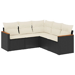 vidaXL Salon de jardin 5 pcs avec coussins noir résine tressée