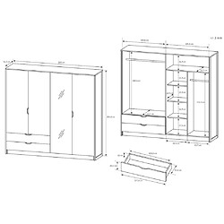 Acheter Vente-Unique Armoire 4 portes et 2 tiroirs - Avec miroir - L220 cm - Coloris : Naturel et anthracite - LAONILE