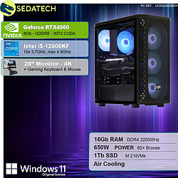 Sedatech Pack PC Gamer • Intel i5-12600KF • RTX4060 • 16Go RAM • 1To SSD M.2 • Windows 11 • Moniteur 28''