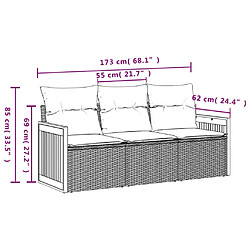 Avis vidaXL Salon de jardin avec coussins 3 pcs gris résine tressée