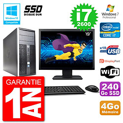 PC HP 6300 MT Ecran 19" Core i7-2600 RAM 4Go SSD 240Go Graveur DVD Wifi W7 - Occasion