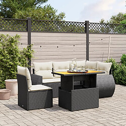 vidaXL Salon de jardin 6 pcs avec coussins noir résine tressée 