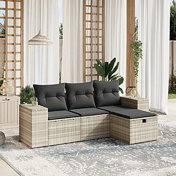 vidaXL Salon de jardin 4 pcs avec coussins gris clair résine tressée 