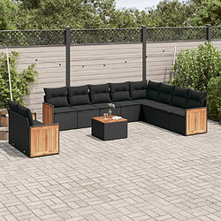 vidaXL Salon de jardin 11 pcs avec coussins noir résine tressée 